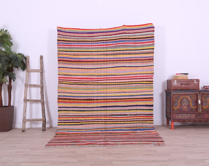 Moroccan kilim rug, wool kilim rug, oriental kilim rug, vintage kilim rug 8.6FT x 5.3FT