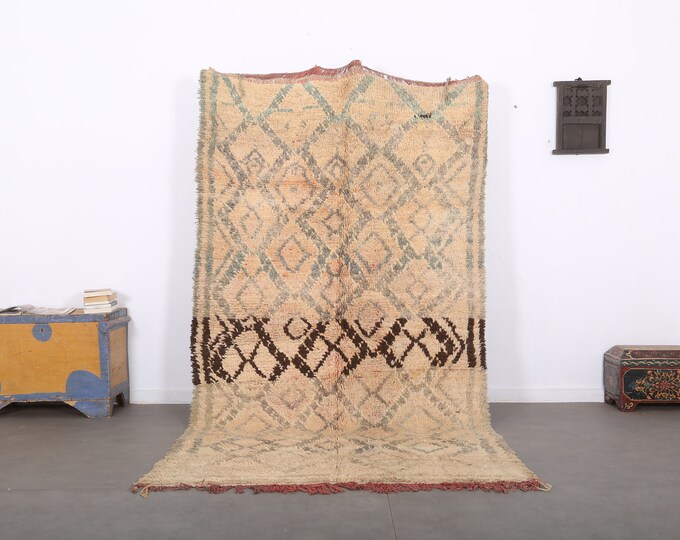 Biege Wonderful moroccan rug,Genuine wool rug,Stunning bohemian rug,knotted rug organic,abstract area rug 9.5FT x 5.4ft
