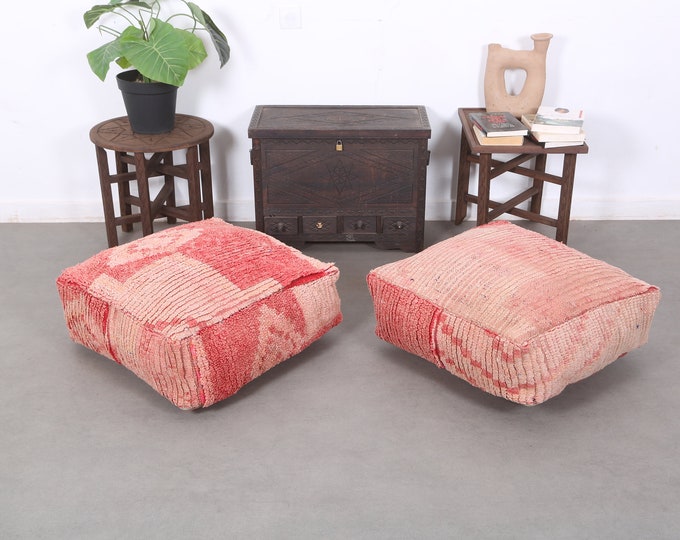 Moroccan pink wool pouf,Amazing ottoman cushion,Handmade carpet pouf 24" 24" 8" Inches