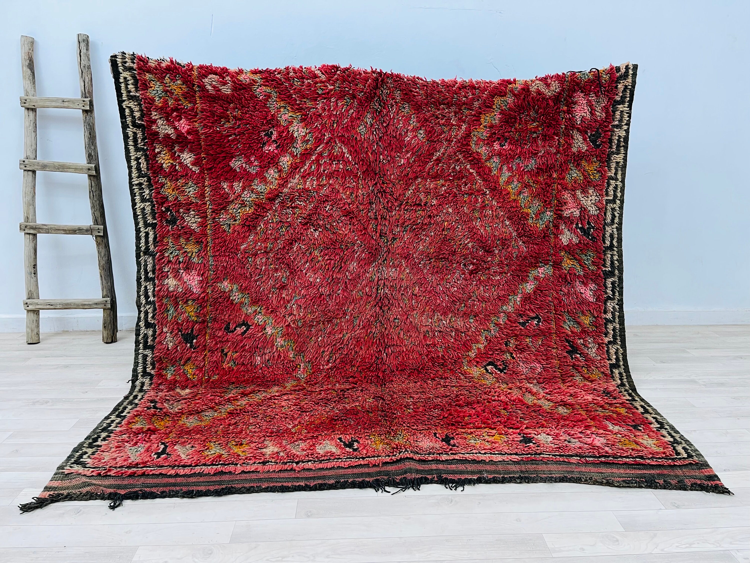 Vintage Moroccan Wool Rug 6.5 X 6.2 Ft-Area Rug-Handmade in Morocco