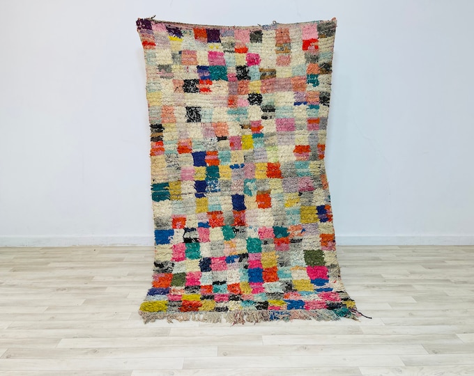 Moroccan Vintage Boucherouite Rug 6.8x4.1Ft_Berber Boucherouite Rug_Luxury Abstract Rug_Fatima Rug_WAK264