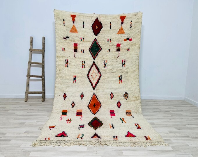 9x5Ft wool rug_Beni ourain rug  for living room_organic rug_Hand made carpet_Azilal rug_Organic rug_bohemian rug