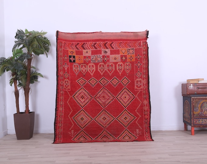 Red berber rug,boho rug,bohemian rug, ethnic rug, vintage rug, wool rug,6.3x5.1FT