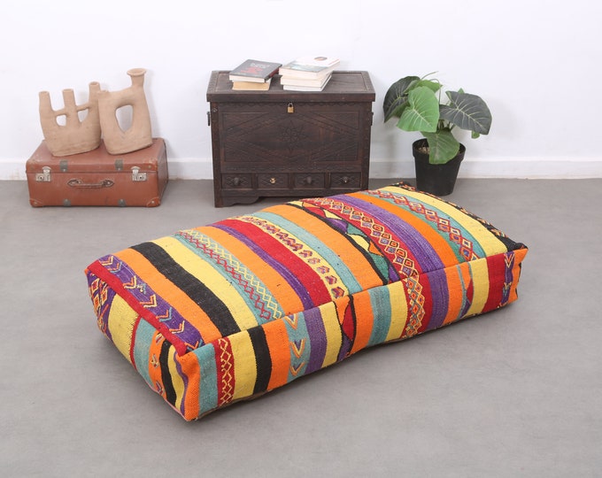 Colorful Moroccan pouf-Handmade floor pouf-kilim pouf -rectangular pouf 48" x 24" 8" Inches