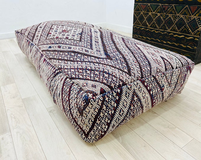 Large handmade wool pouf kilim pouf ottoman flor cushion handwoven chair pouf  rectangular pouf 48" 24" 8"