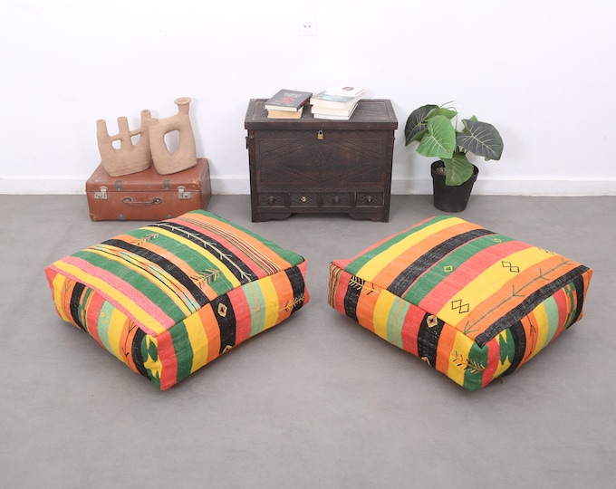 Amazing Colorful wool pouf,Moroccan ottoman cushion,Handmade carpet pouf 24" 24" 8" Inches