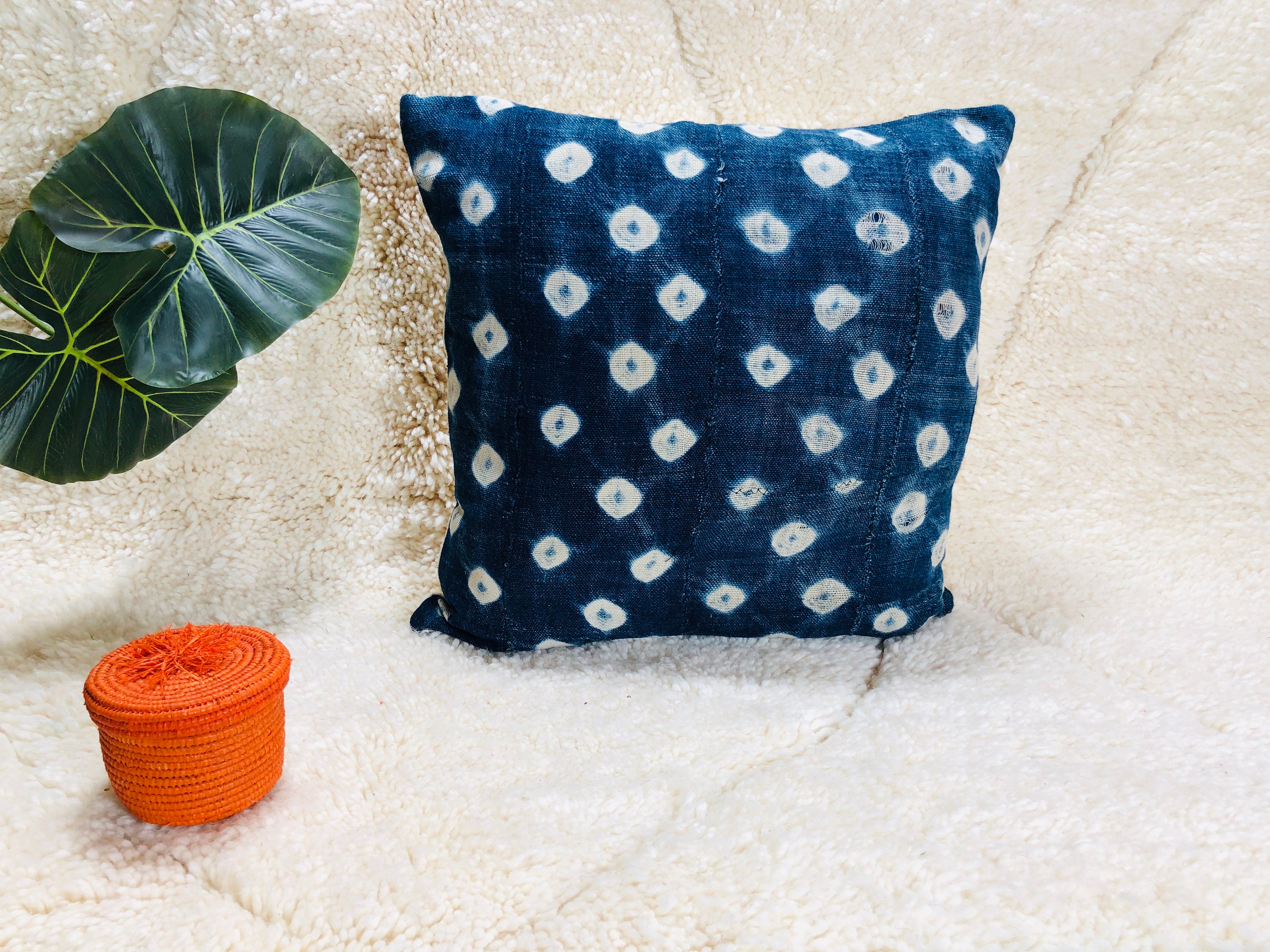 Bogolan, Blue, Indigo, Pillow, Moroccan Pillow Covers , 40% Off Pillow Decorative For Bed, Rug Pillo