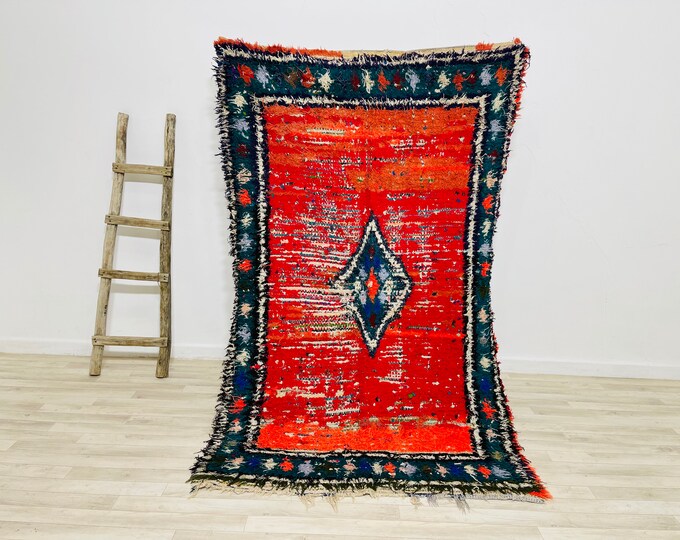 7x4.3Ft Amazing Boucherouite rug,Vintage red rug,Authentic carpet,FREE SHIPPING