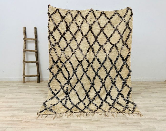 Beni Ourain Vintage, Wool Rug, hanmade Carpet,Tribal Moroccan Rug, 7ft x 5.4ft