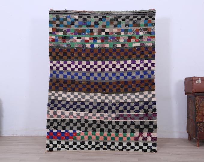 Moroccan Boucherouite rug,Multicolor Boucherouite carpet,Berber design 5.5ft x 4ft