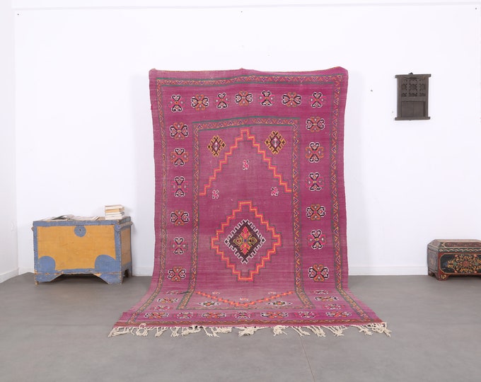 Violet amazing rug,Abstract moroccan rug,vintage berber rug,rug for livingroom,handmade tribal rug,Area rug 4.7ft x 3.5ft