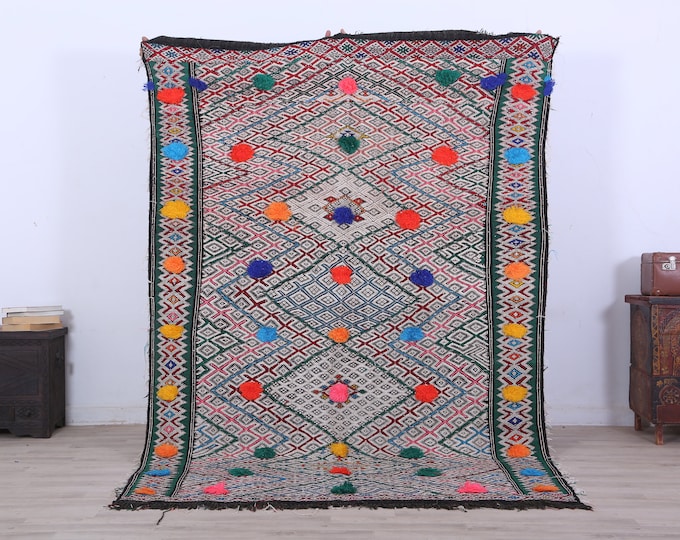 Amazing Moroccan Flatweaven Rug,Berber Kilim Rug,Colorful Kilim Rug,Area Kilim Rug 8 x 5.3 FEET/Free shipping
