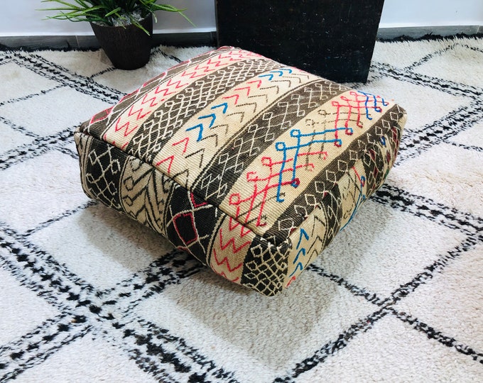 Vintage kilim Pouf,Ottoman Floor For Livingroom,Cushion Covers,made from Morocco,Aprox24x24x8,Freeshippin.