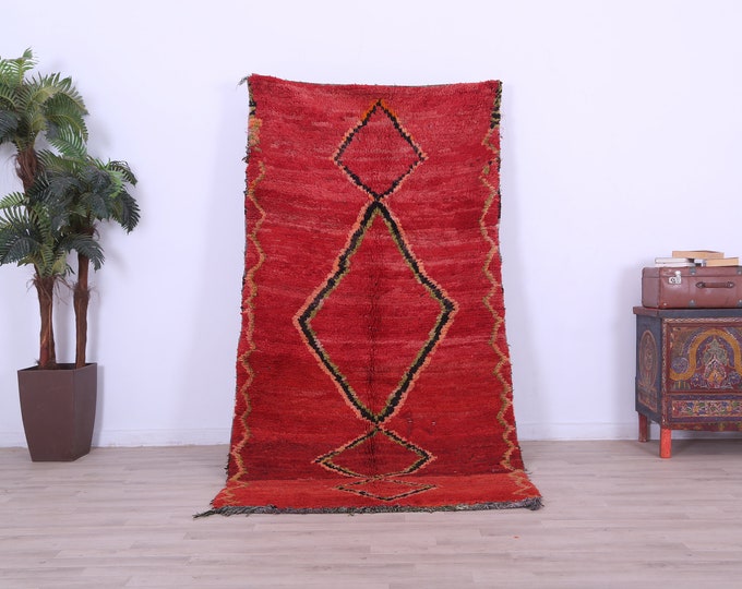 red vintage rug, rugs for living room, area rug, vintage persian rug,8.0x4.0FT