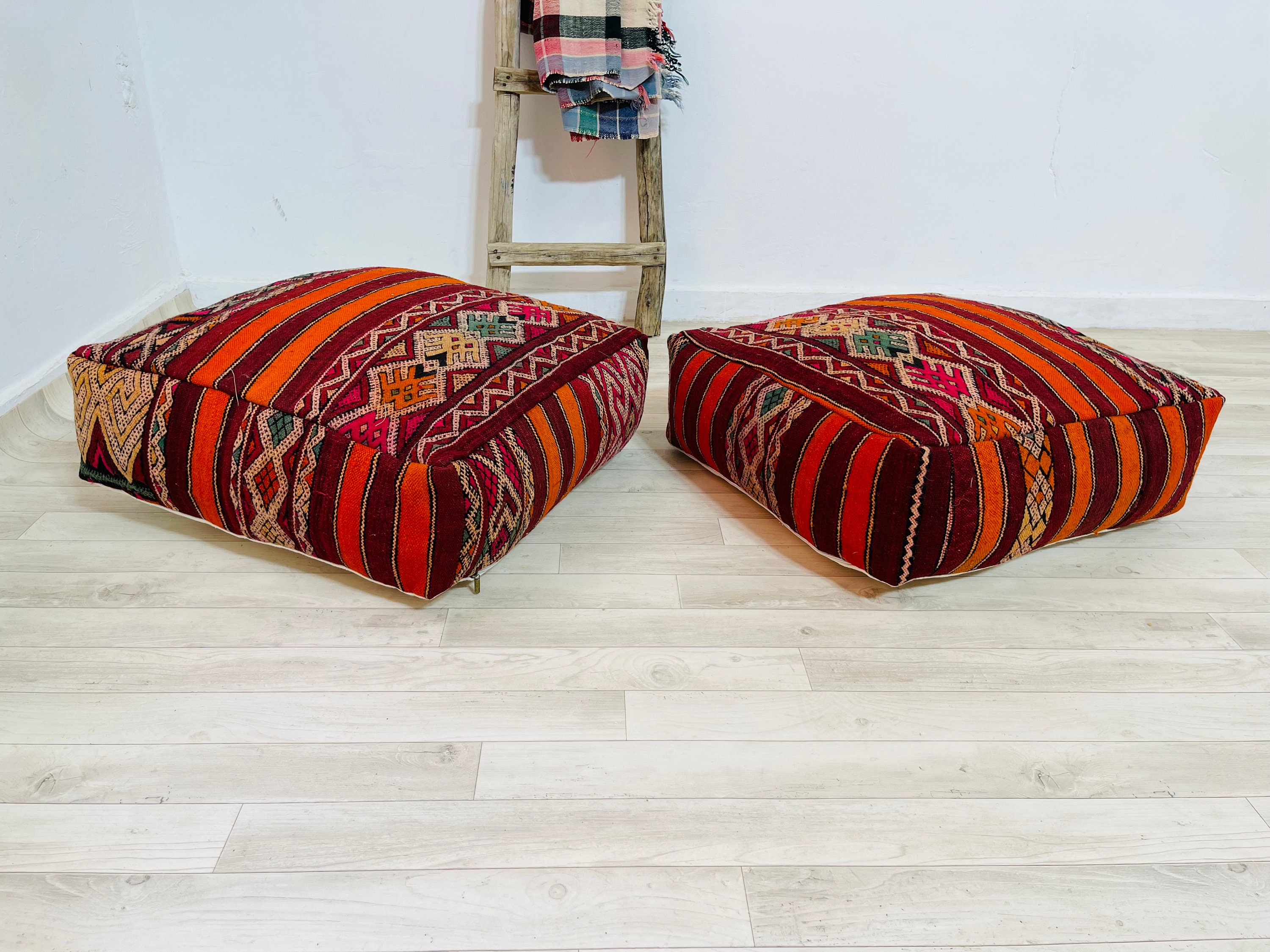 Moroccan Floor Pouf_Ottoman Chair_Kilim Pouf_Vintage Pouf_Living Room Pouf_Aprox 24248