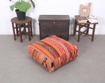 Moroccan Kilim Pouf,Moroccan Pouf,Square Pouf,Floor Kilim Cushion24" 24" 8"