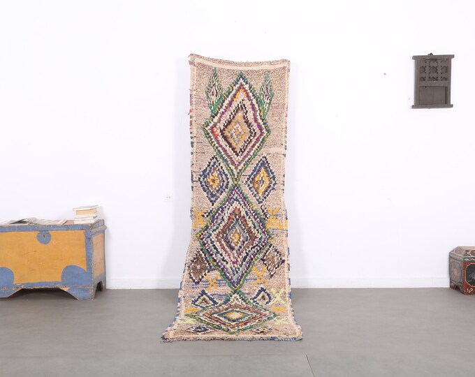 Berber runner rug,Colorful Boucherouite rug,Organic boujaad,Amazing carpet 2.7 FT x 9 FT