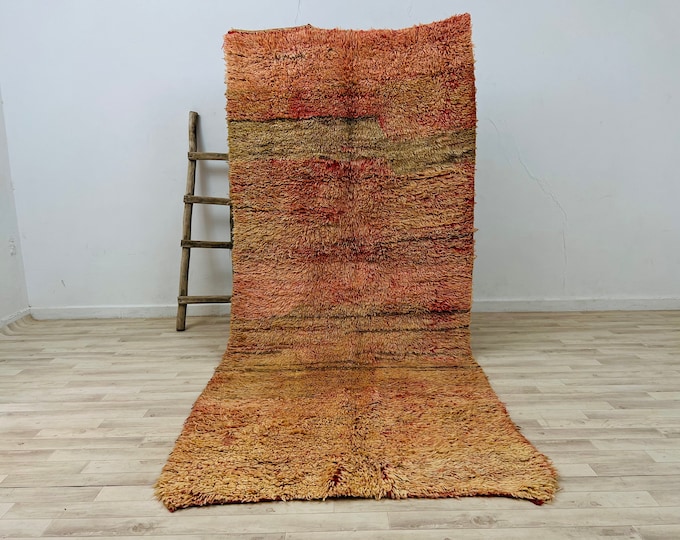 Vintage Moroccan Rug Tribal Wool Rug Faded Mustard Rug Simple Berber Design Rug 9.6 x 4.3 FEET