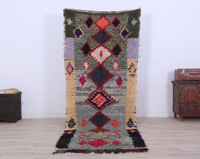 Colorful boucherouite Rug,Livingroom boucherouite Rug,Moroccan boucherouite Rug 8.5x3.3FT