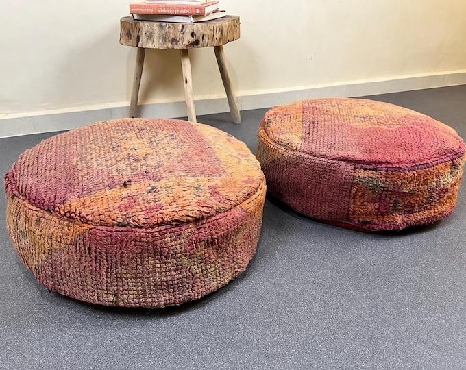 Amazing Moroccan kilim round pouf-Two vintage cushion covers 24" 24" 8" FREE SHIPPING