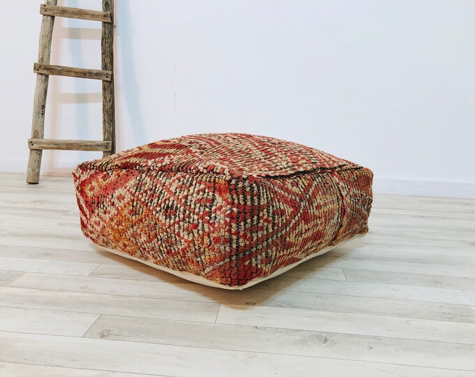 Vintage Moroccan pouf/Ottoman foot stool/Luxury pouf/Organic pouffe/Luxury Poef_24"24"8"_freeshipping
