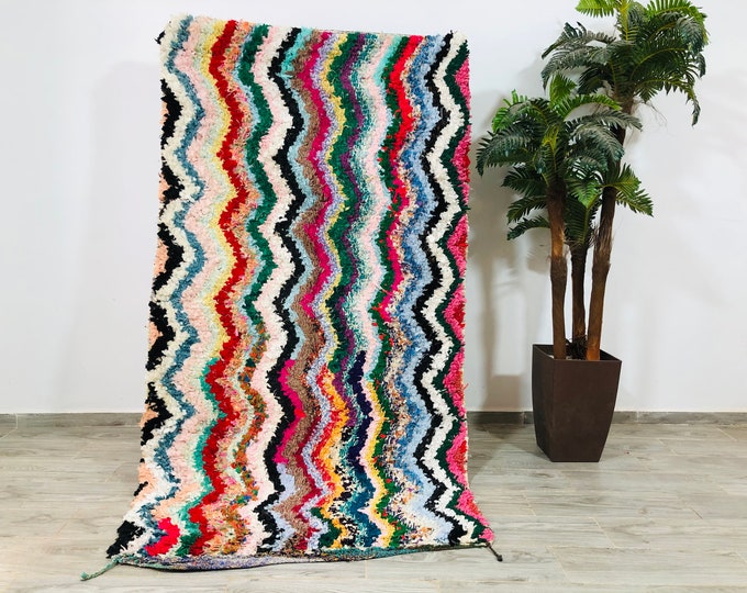 1980's Miltucolour Boucherouite rug from Morocco 7x4 Feet Freeshipping