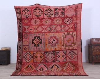 Moroccan Berber Design Rug- Area Rug-Vintage Wool Rug-Authentic Carpet 7.2 x 5.9FEET