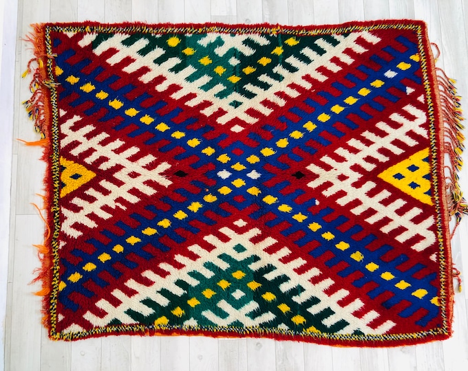 Moroccan Colorful Rug 4x3Ft-Area rug-Gorgeous Boho decor rug-vintage Boucherouite rug-Bohemian rug-Morocco rug