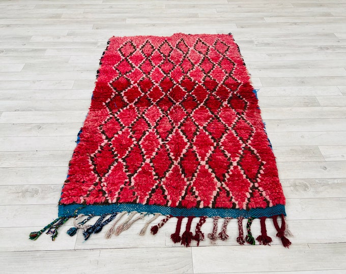 Red abstract rug,Small berber rug,luxury wool rug,area office rug,tribal handmade rug 4ft x 2.6ft