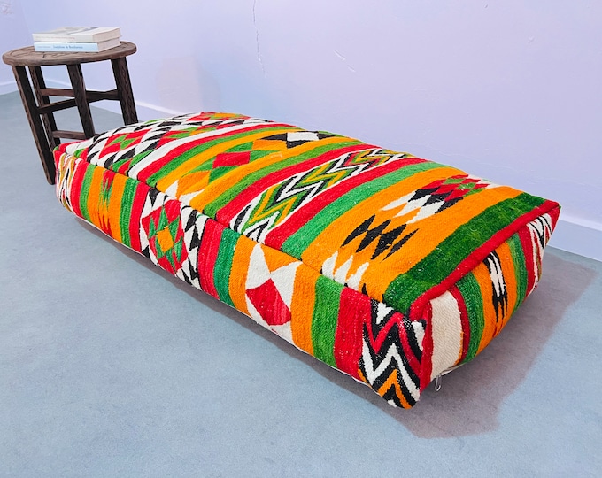 Moroccan Rectangular Vintage Pouf,Handmade cover,Large kilim pouf 48" x 24" x 8" FREE SHIPPING