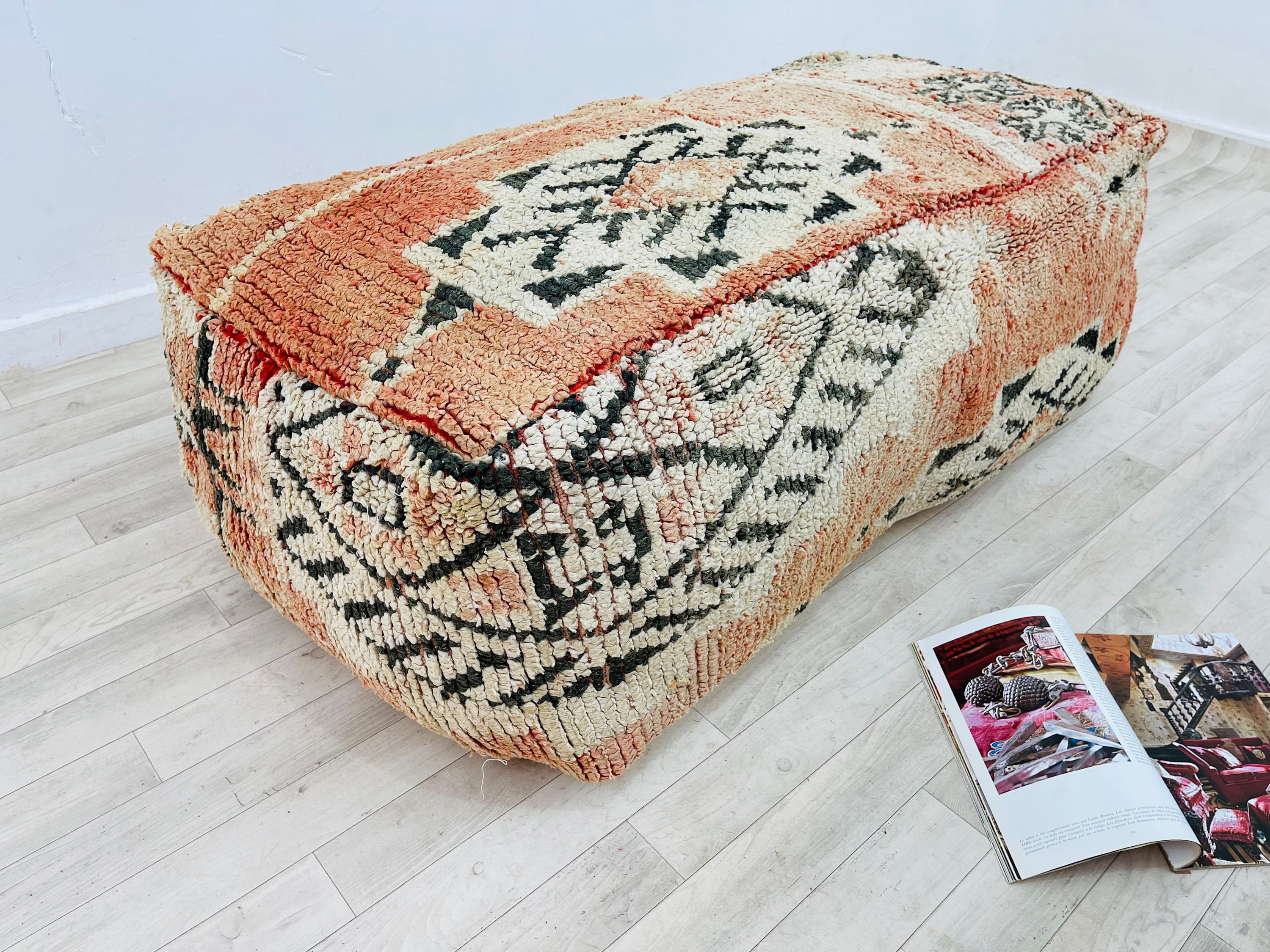 Vintage Large Pouffe Moroccan Traditional Pouf Rectangular Wool Ottoman Beanbag 48X 24 X16 Inches