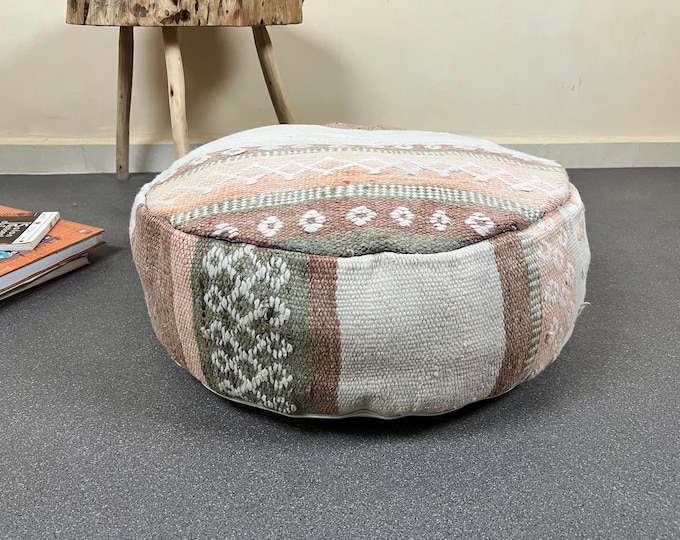 Luxury Round floor cushion vintage fabric pouf cover 24x24x8 Inch