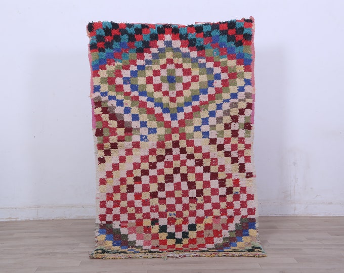 Moroccan Boucherouite Rug Berber Moroccan Rug Handmade Rug colorful rug 4 x 2.7FT