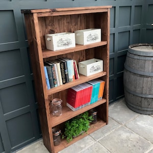 20cm deep bookshelves, solid wood bookcase, handmade rustic country farmhouse style with 3, 4, 5 or 6 shelves