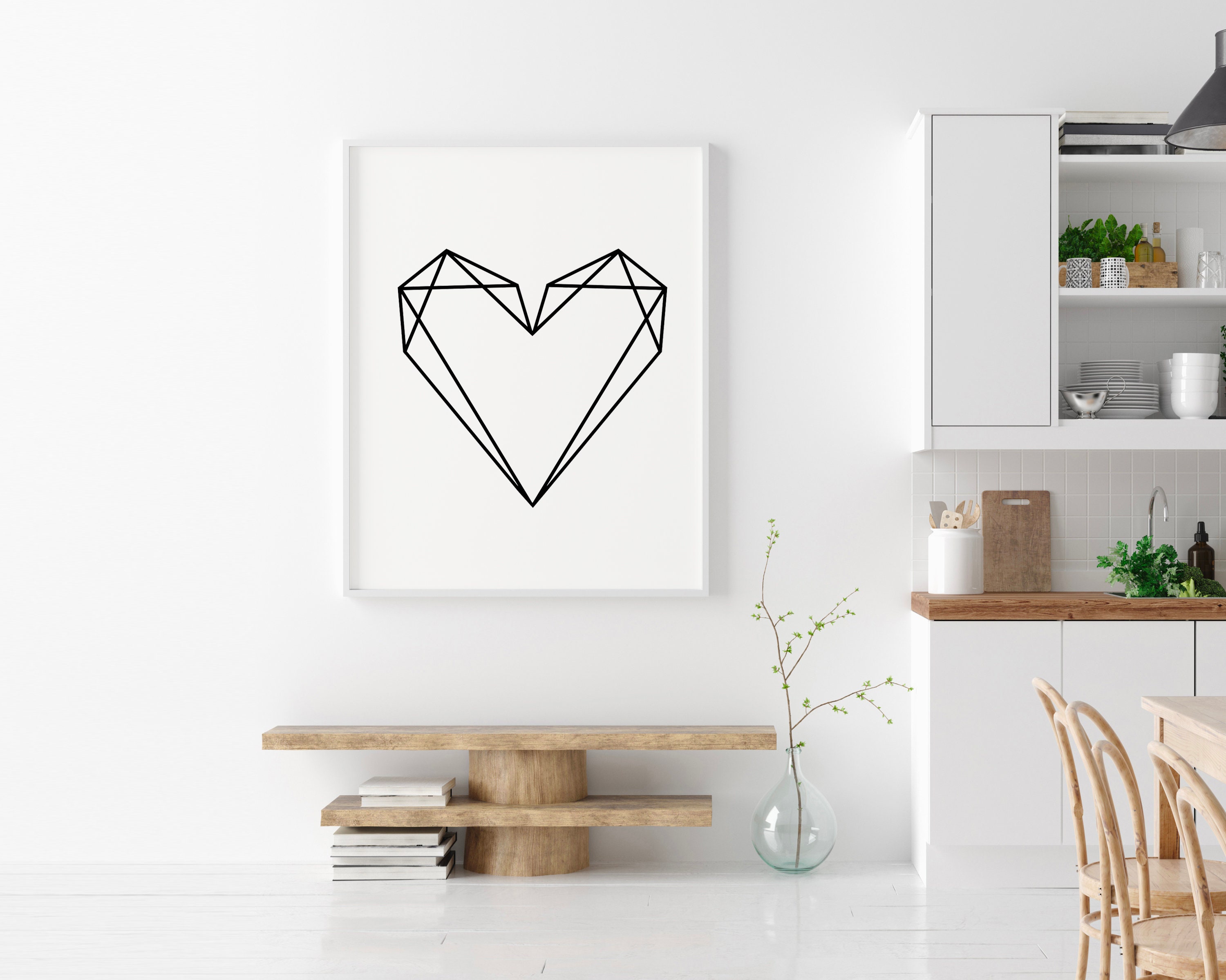 Geometric Heart Printable Wall Art Modern Line Drawing Etsy UK