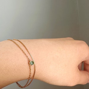 Natural Emerald Dainty Bracelet, Layered Delicate Bracelet with Emerald Charm, Minimalist Gold Bracelet Jewellery, Birthday Gift for Her image 9