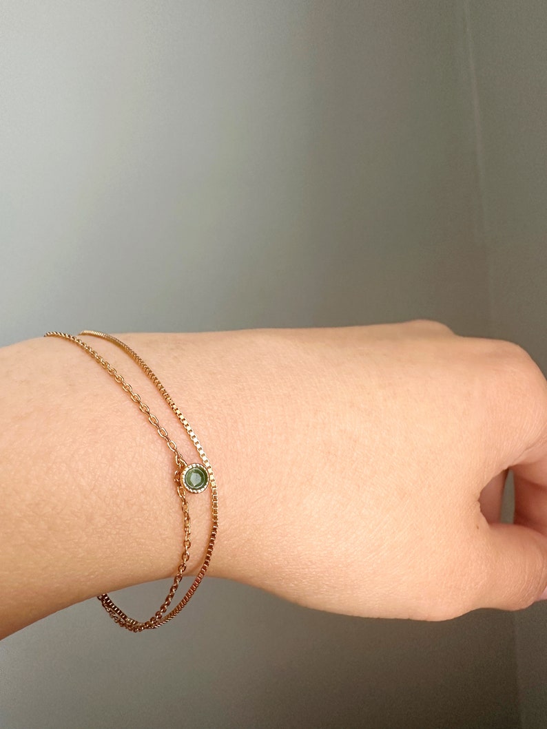 Natural Emerald Dainty Bracelet, Layered Delicate Bracelet with Emerald Charm, Minimalist Gold Bracelet Jewellery, Birthday Gift for Her image 9