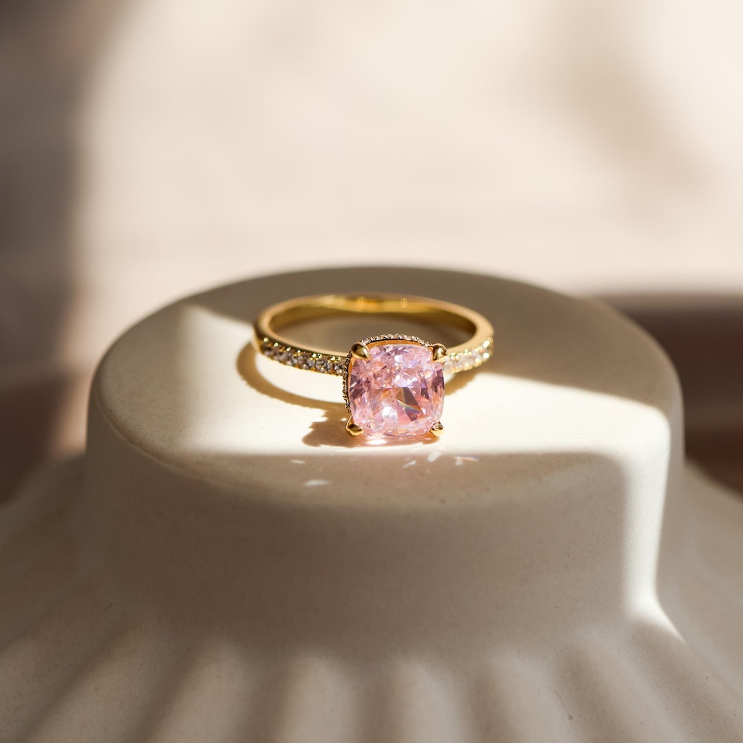 Promise Ring Louilyjewelry Rose Gold Cushion Cut Pink Sapphire Cheap