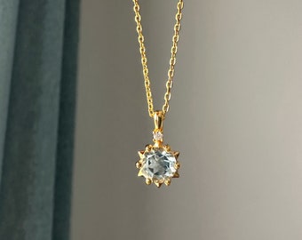 Aquamarine Gold Necklace, Aquamarine Birthstone Gold Pendant, Dainty Star Necklace Gold, March Birthday Gift, Mother&#39;s Day Gift