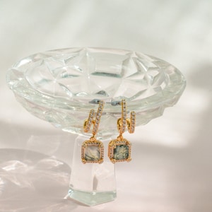 Moss Agate Hoop Earrings Gold, Moss Agate Hoop Earrings Gold Vintage, Gifts for Mum/Mom, Birthday Gifts for Her