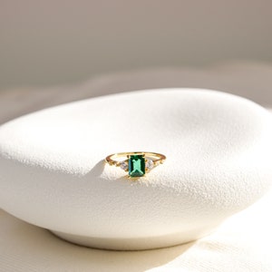 Genuine Emerald Gold Ring, 14K Gold Vermeil Emerald Engagement Ring, Statement Ring, Birthday gift for her image 8