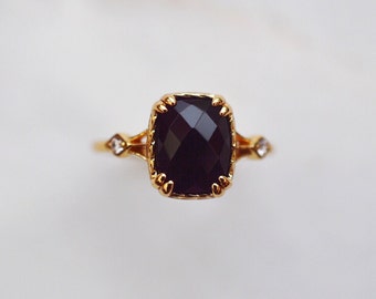 Cleopatra Genuine Black Onyx Ring, Art Deco Vintage Gold Ring, 925 Sterling Silver Statement Ring, Gemstone Birthday Gifts for Her