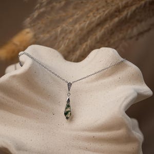 Moosachat-Halskette aus Silber im Art-Deco-Stil, zarter, schmaler Anhänger aus 925er Sterlingsilber, Vintage-Ohrringe, Geburtstagsgeschenk für Sie