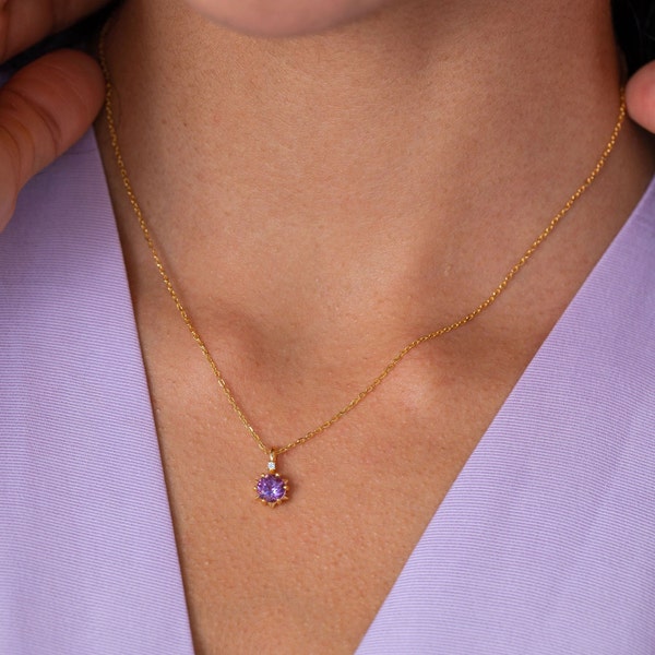 Natural Amethyst Star Necklace, 14k Gold 925 Sterling Silver Dainty Pendant, February Birthstone Birthday Gifts for Her