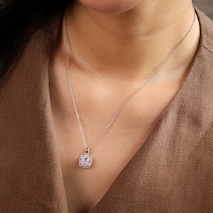 Pink Diamond Silver Necklace Jewellery Set, Sterling Silver Studs, Bridal Wedding Jewellery for Brides, Birthday gifts for Her