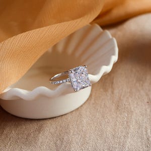 Diamond Silver Ring Emerald Cut, Alternative Engagement Ring for Travel, Engagement ring Dupe,  Anniversary Promise Ring, Birthday Gift