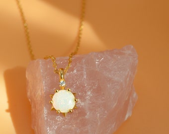 Natural Opal Solid Gold Necklace, Genuine Australian Opal Star 9K Necklace, October Birthstone Pendant, Birthday Gifts For Her