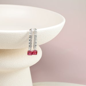Ruby Drop Earrings Art Deco, Silver Dangle Earrings Ruby, Bridal Earrings, Jewellery Gifts, Birthday Gift for Her