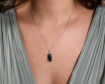 Moss Agate Silver Necklace, Vintage Agate Necklace Sterling Silver, Statement Pendant Birthday Gifts for Her