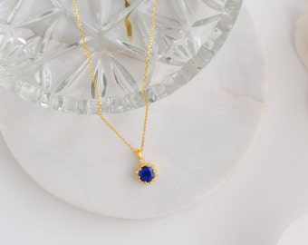 9K Solid Gold Lapis Lazuli Star Necklace, September Birthstone Pendant, Christmas Jewelry, Anniversary Birthday Jewellery Gifts For Her